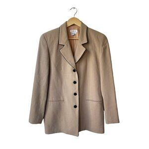 Talbots 100% Wool coat Size 8 Four Button Long Tan Brown Career Business